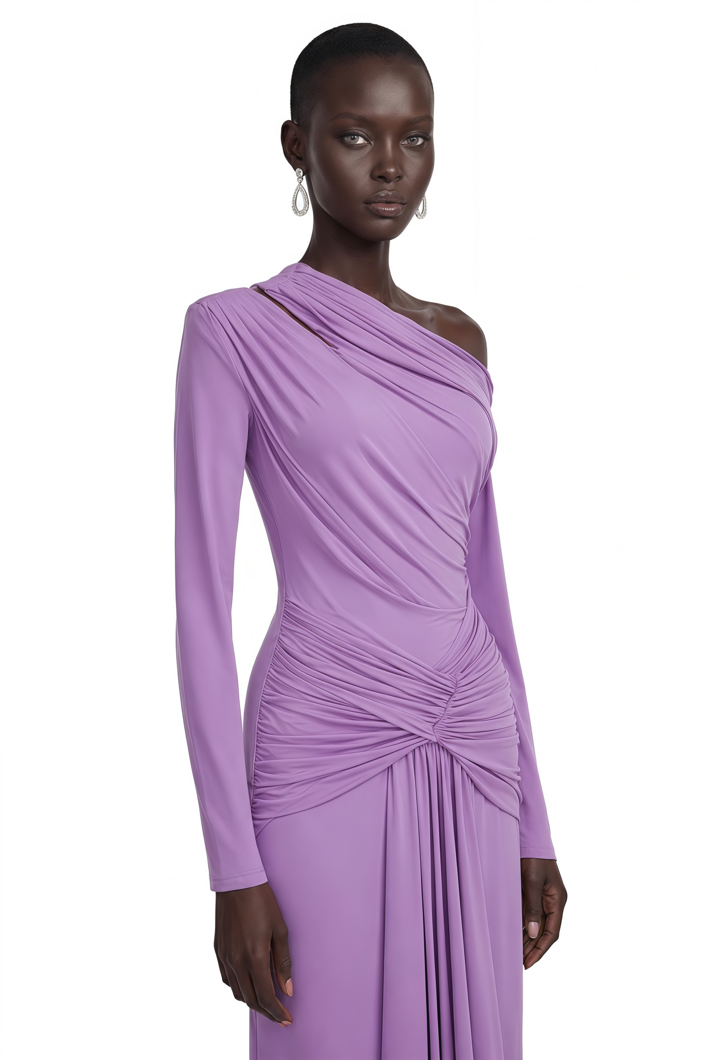 Dolores Purple Long Sleeve One Shoulder Ruched Maxi Dress