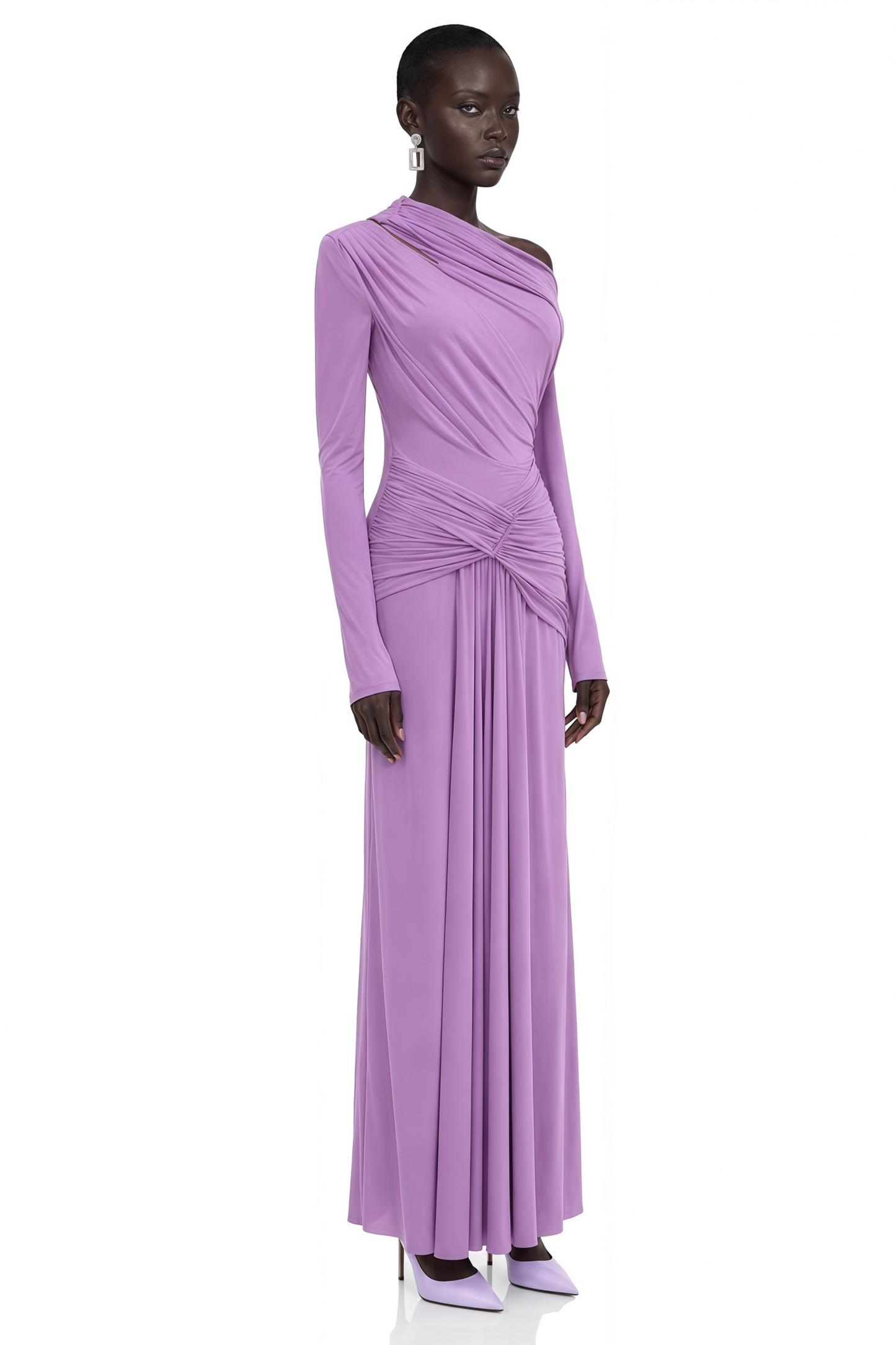 Dolores Purple Long Sleeve One Shoulder Ruched Maxi Dress