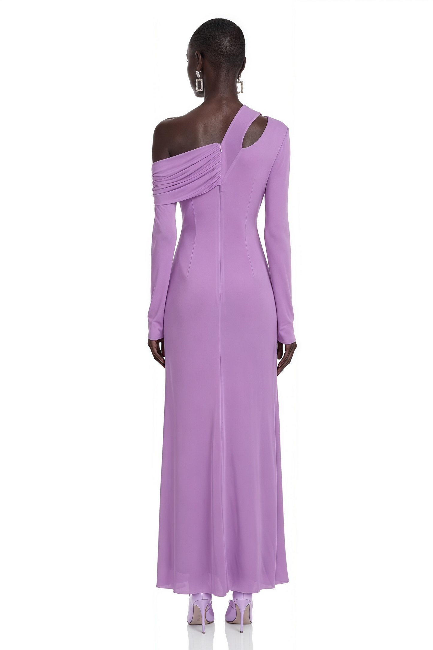 Dolores Purple Long Sleeve One Shoulder Ruched Maxi Dress