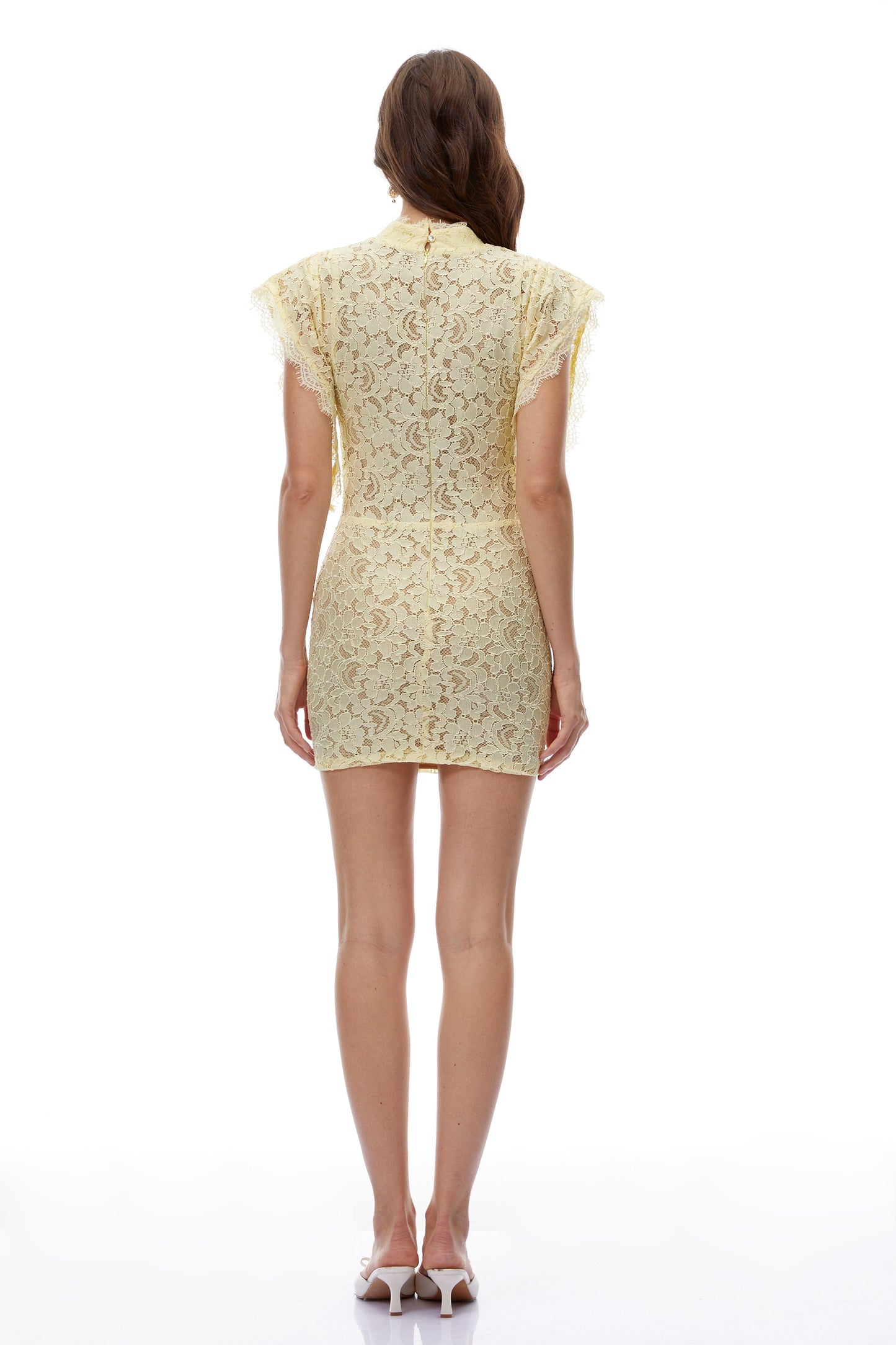 Dionísia Yellow Mock Neck Lace Mini Dress