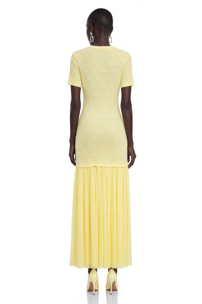 Dorothy Yellow Rhinestone Pleated Maxi Dress