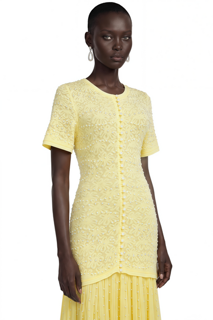 Dorothy Yellow Rhinestone Pleated Maxi Dress