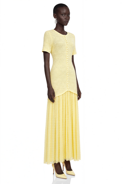Dorothy Yellow Rhinestone Pleated Maxi Dress