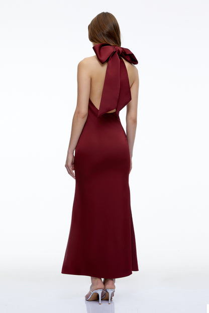 Drusilla Burgundy Halterneck Maxi Dress with Bow