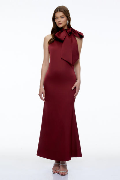 Drusilla Burgundy Halterneck Maxi Dress with Bow