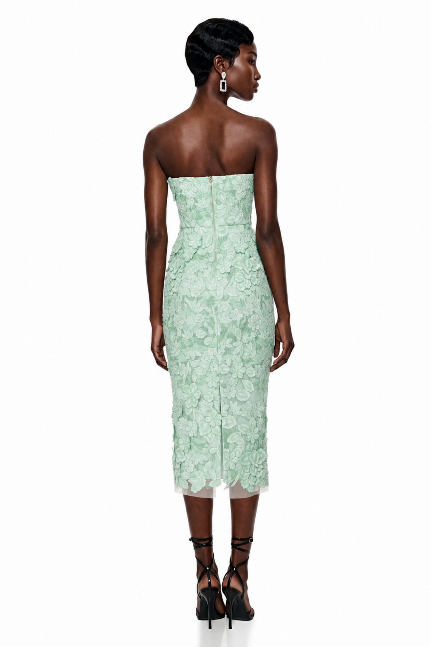 Duygu Green Off Shoulder Midi Dress with 3D Florals