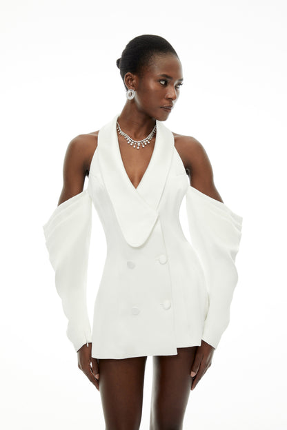 Echidna White Halterneck Double-Breasted Mini Dress