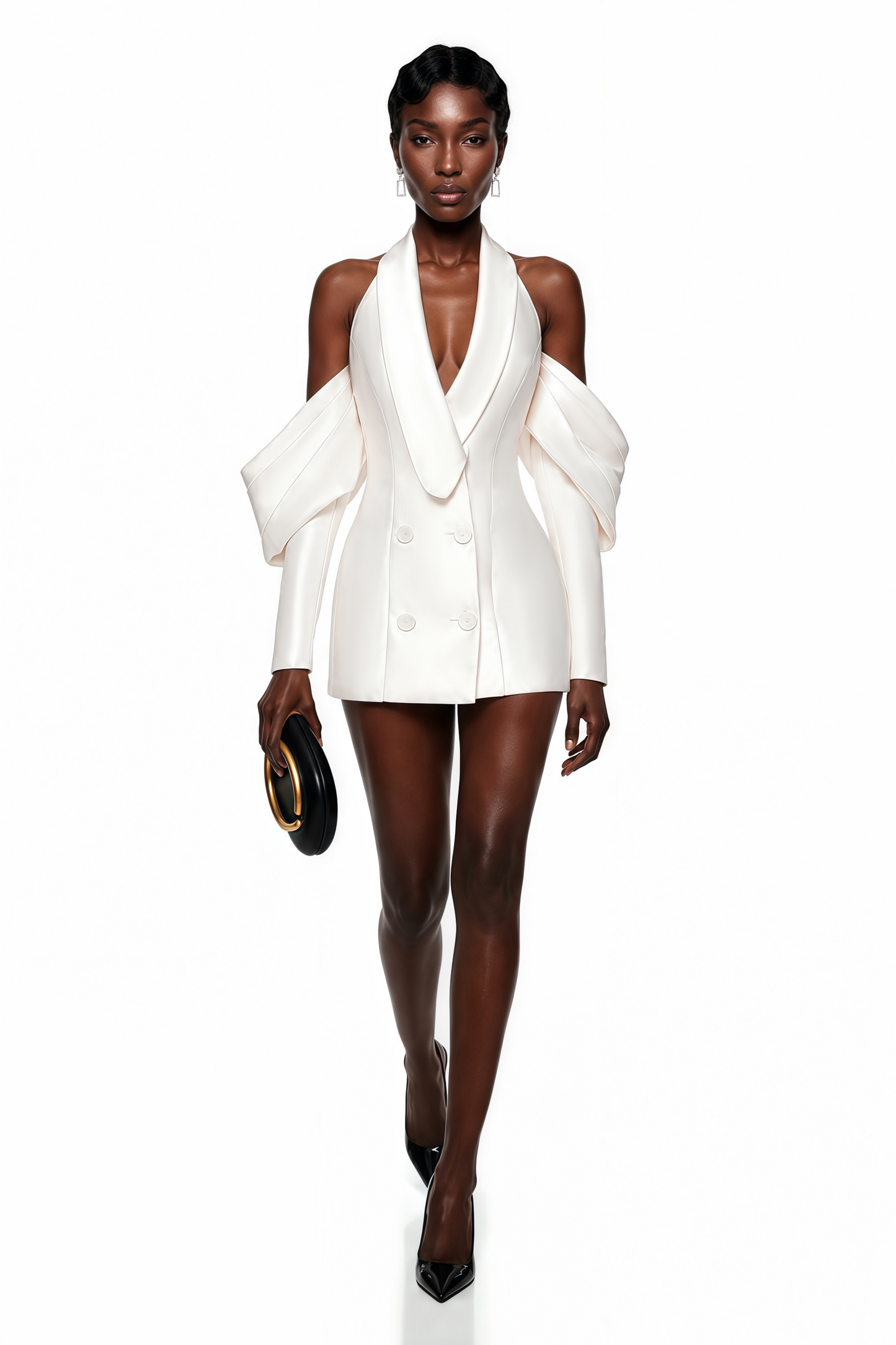 Echidna White Halterneck Double-Breasted Mini Dress
