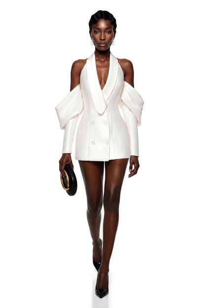 Echidna White Halterneck Double-Breasted Mini Dress