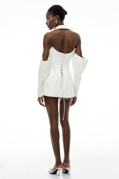 Echidna White Halterneck Double-Breasted Mini Dress