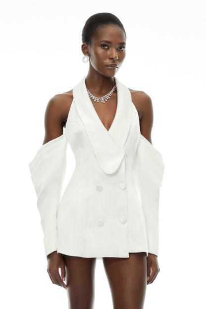 Echidna White Halterneck Double-Breasted Mini Dress