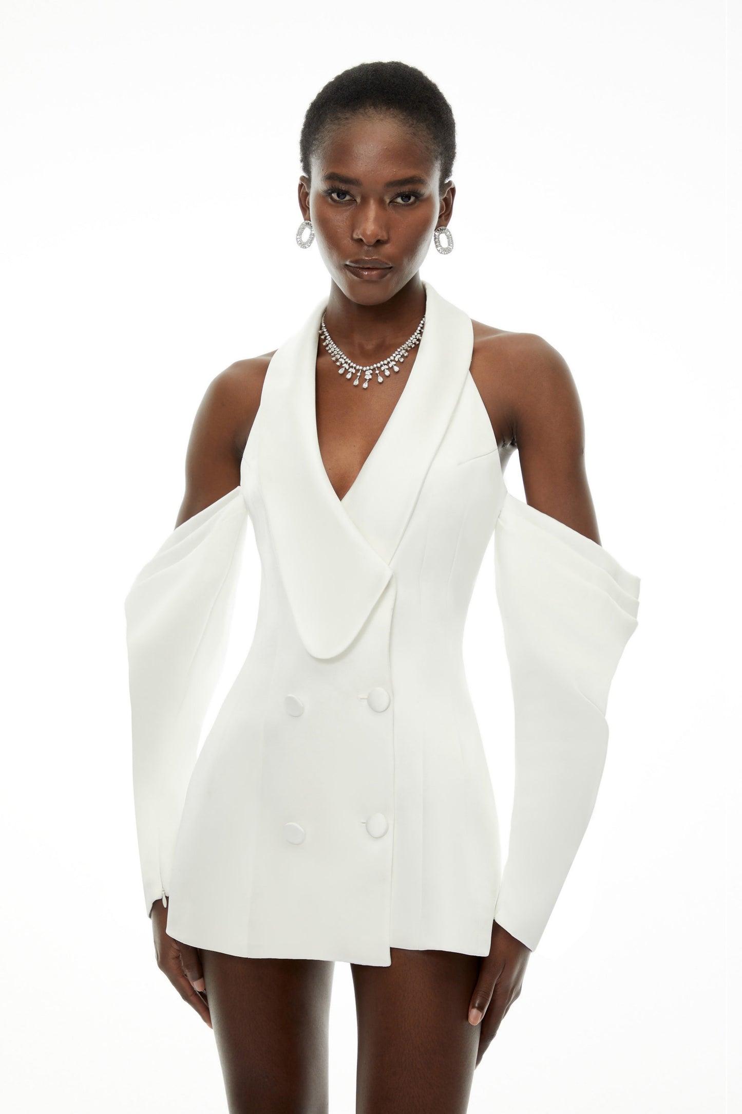 Echidna White Halterneck Double-Breasted Mini Dress