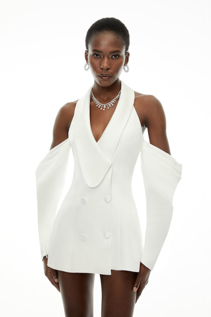 Echidna White Halterneck Double-Breasted Mini Dress