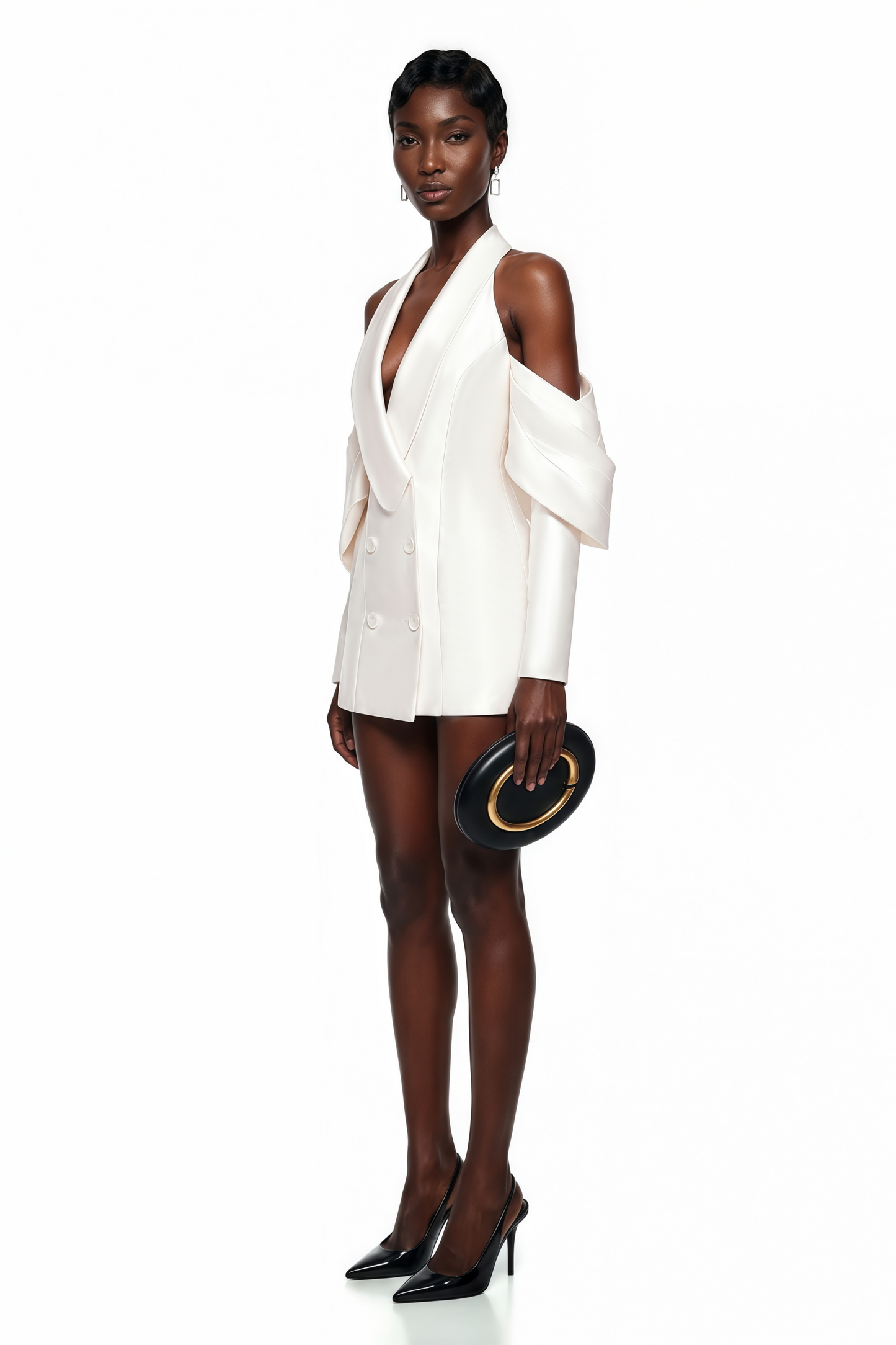 Echidna White Halterneck Double-Breasted Mini Dress