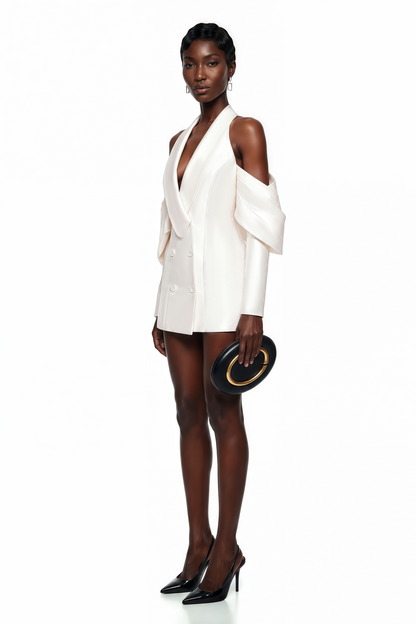 Echidna White Halterneck Double-Breasted Mini Dress