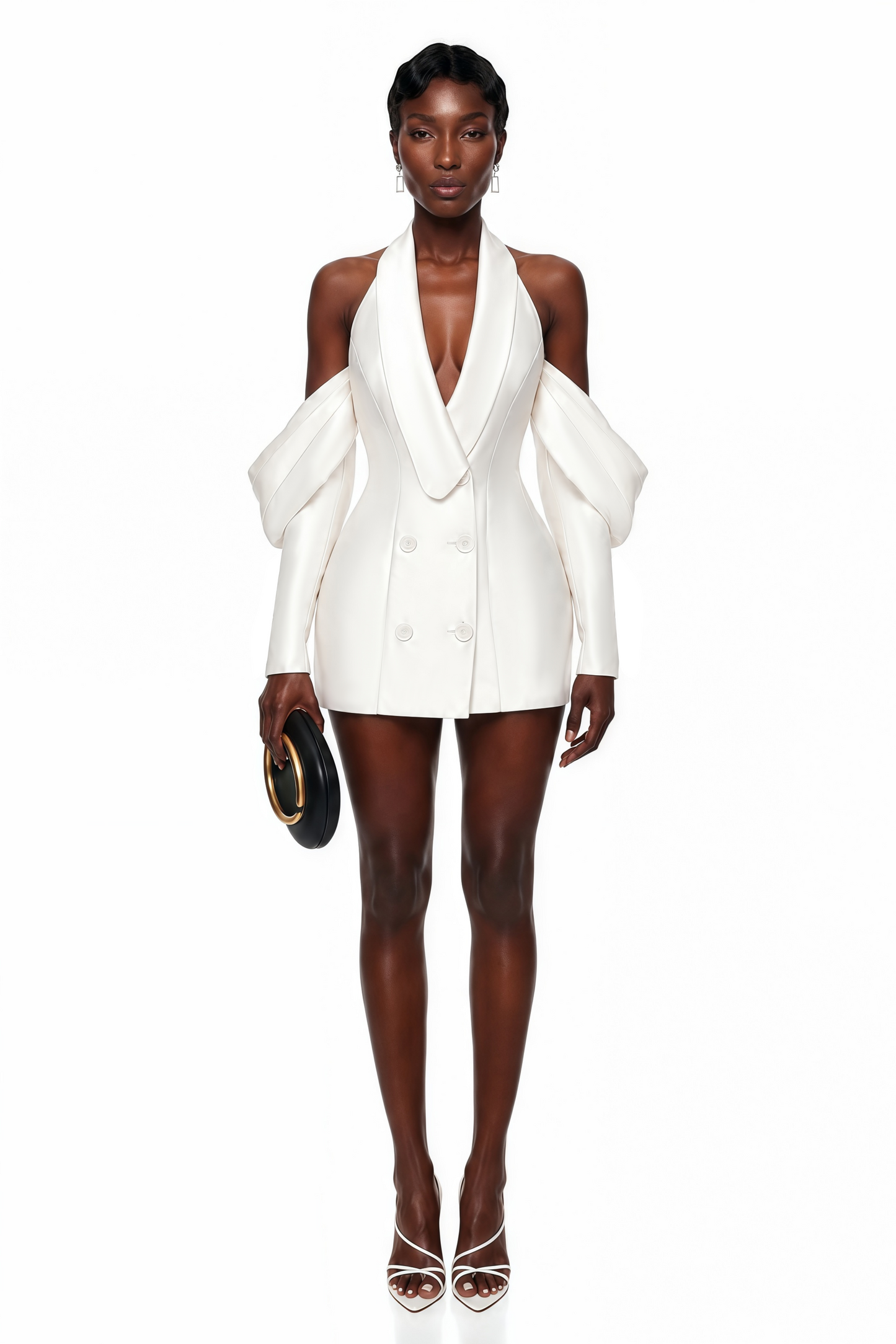Echidna White Halterneck Double-Breasted Mini Dress