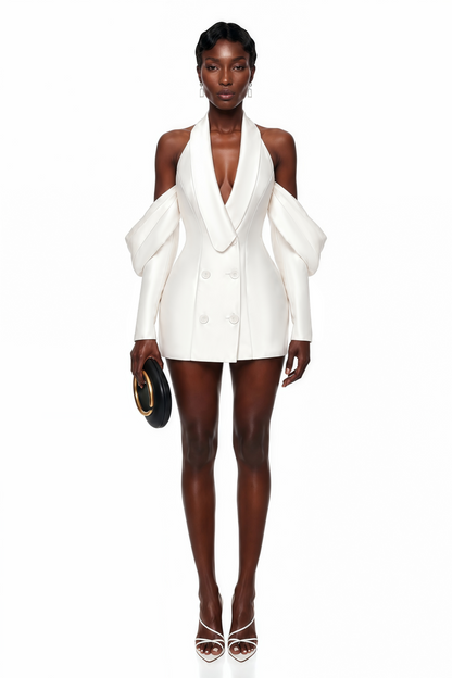 Echidna White Halterneck Double-Breasted Mini Dress