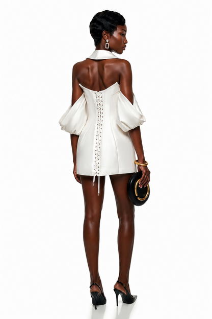 Echidna White Halterneck Double-Breasted Mini Dress