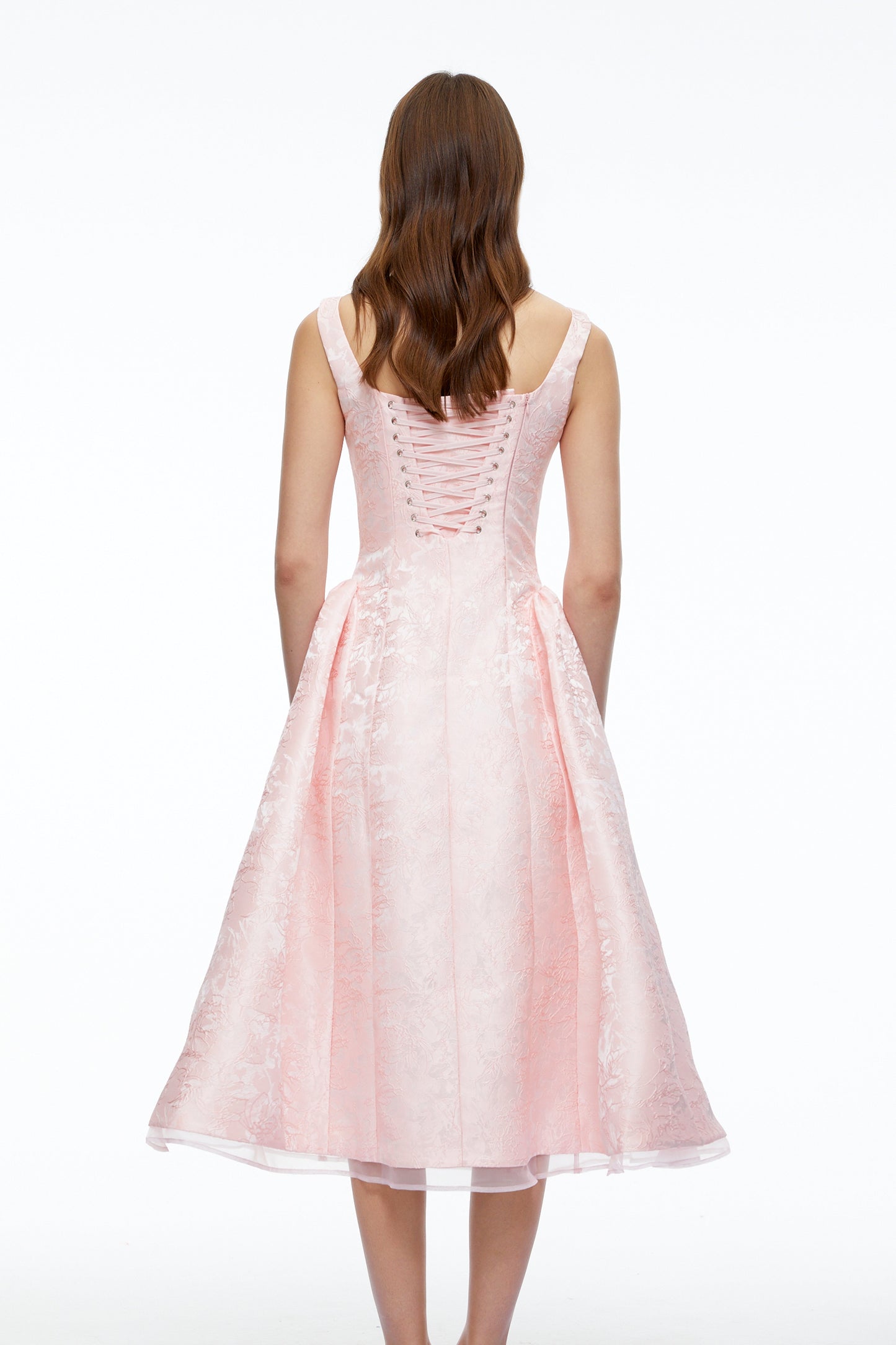 Edwina Pink Square Neck Floral Midi Dress