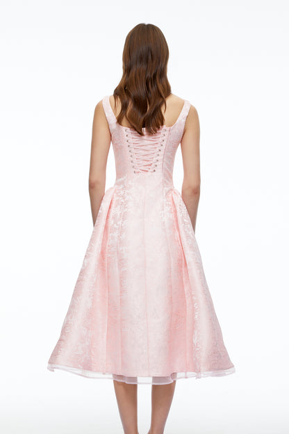 Edwina Pink Square Neck Floral Midi Dress
