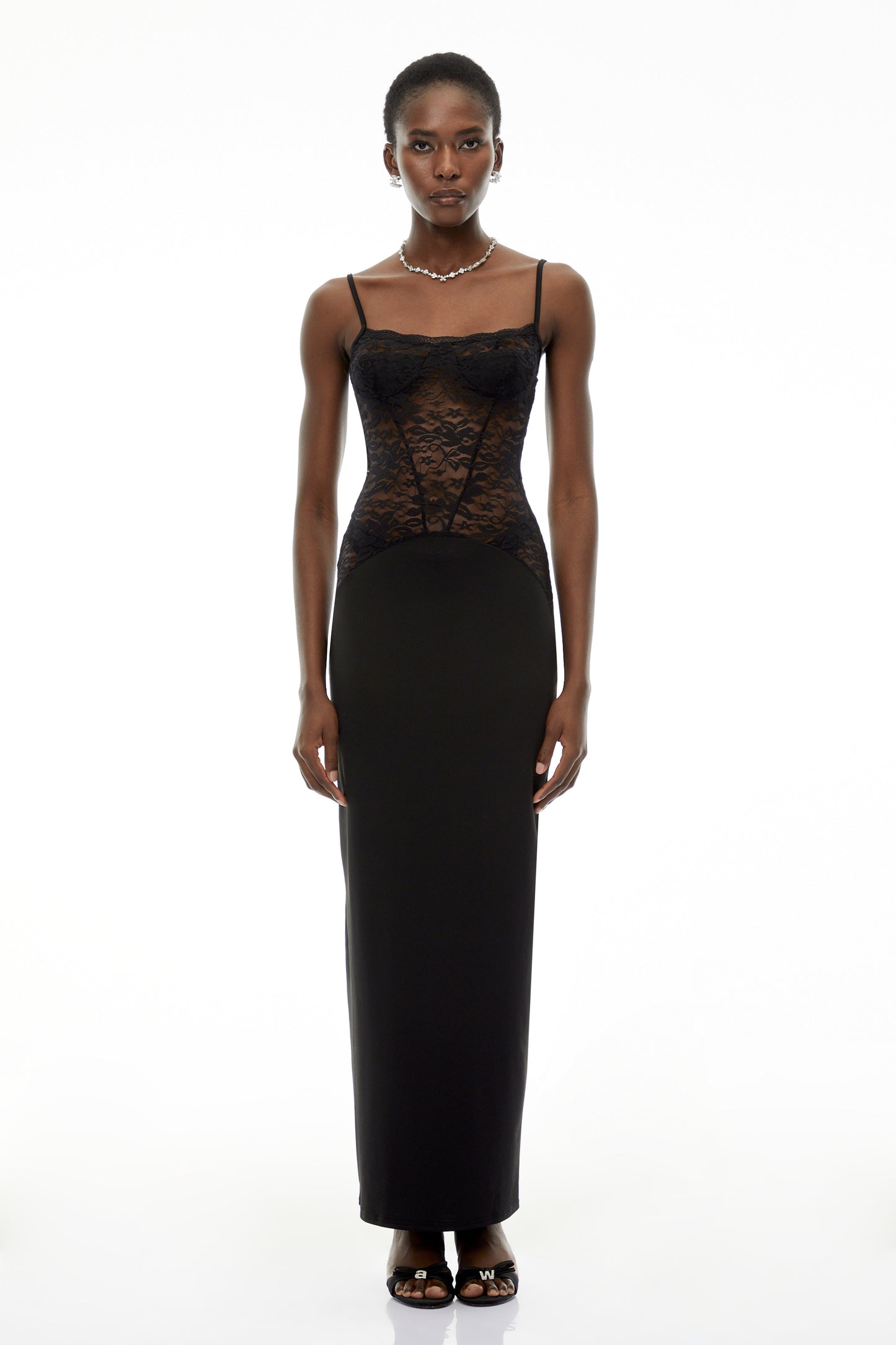 Eleanor Black Sweetheart Lace Panel Maxi Dress
