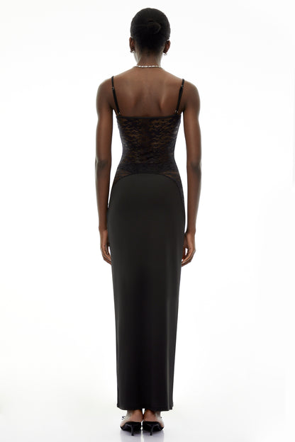Eleanor Black Sweetheart Lace Panel Maxi Dress