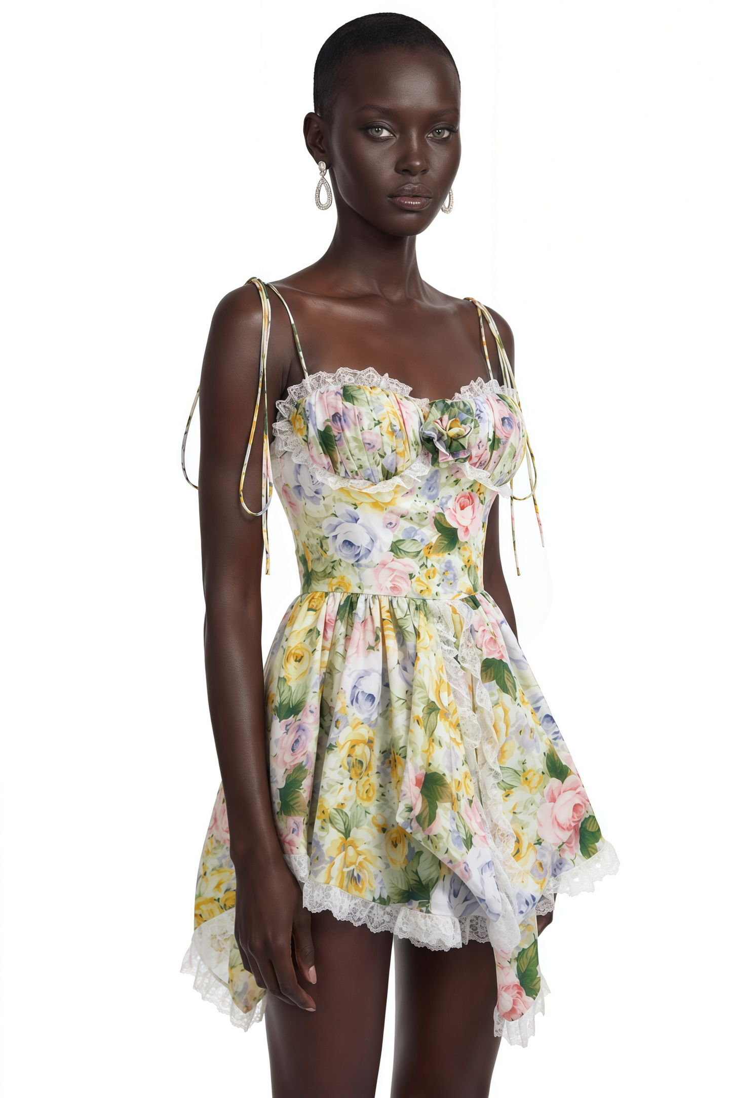 Eleanor Green Floral Print Mini Dress with Spaghetti Straps