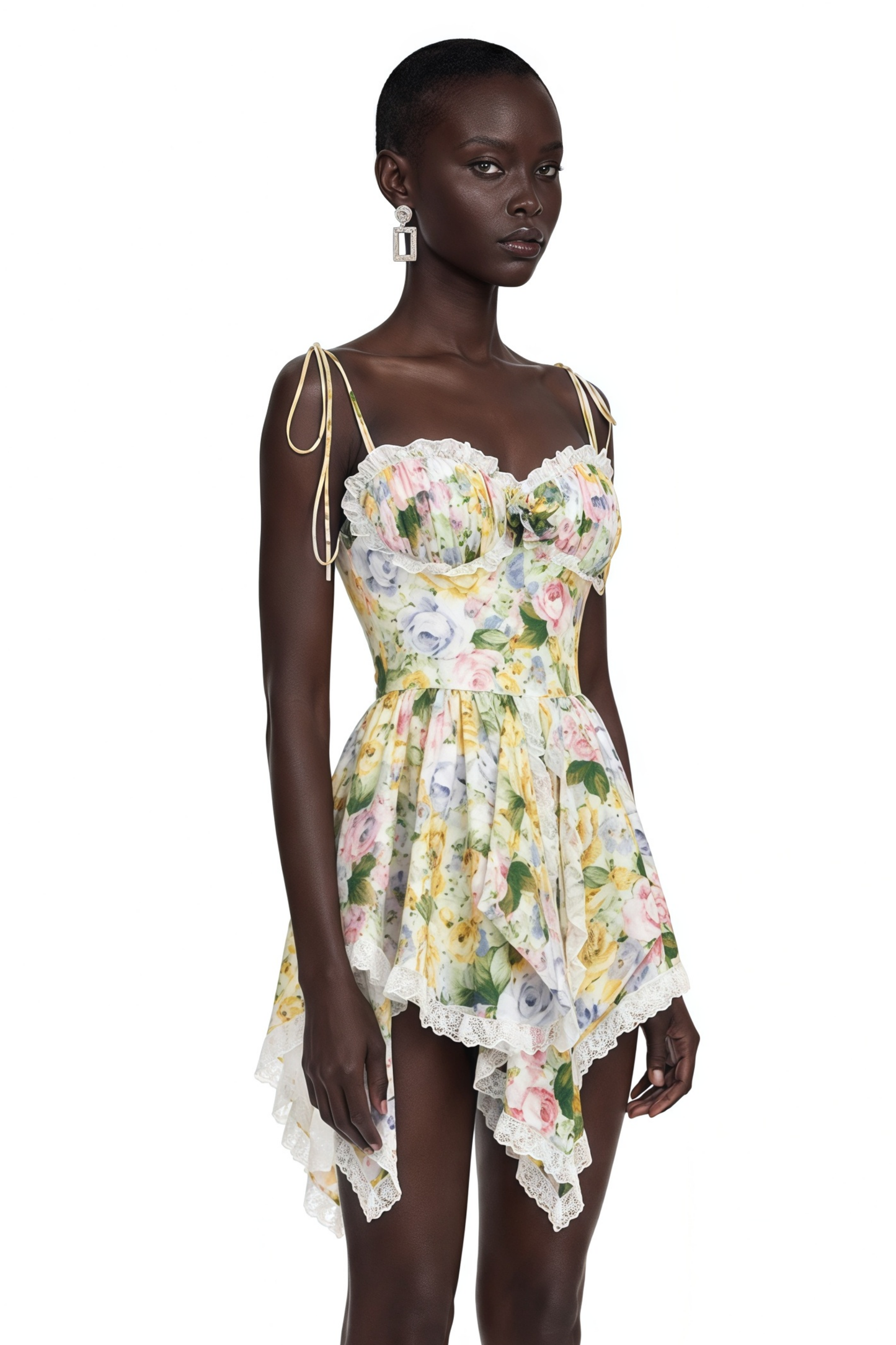 Eleanor Green Floral Print Mini Dress with Spaghetti Straps