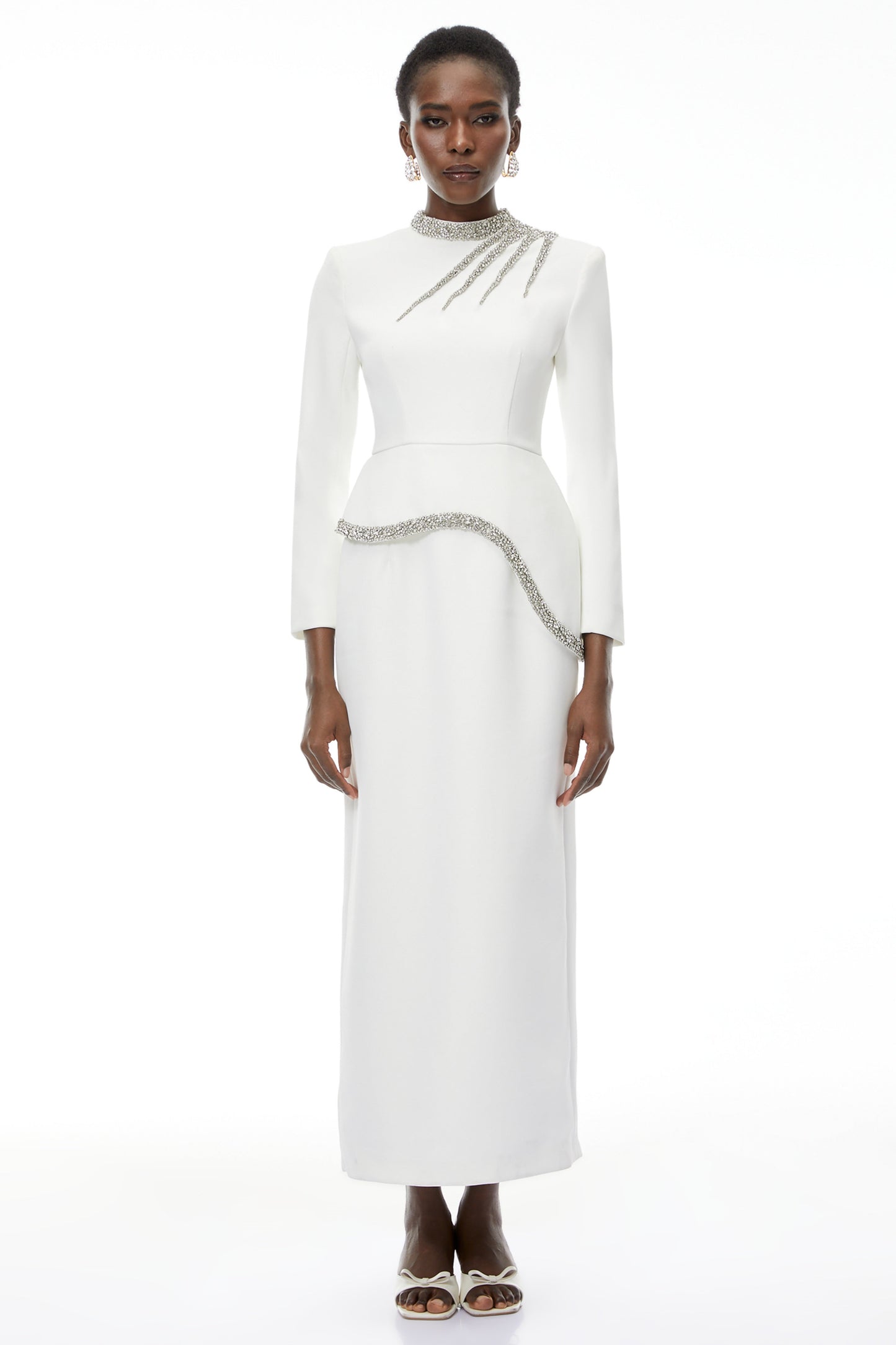 Eleri White Beaded Maxi Dress