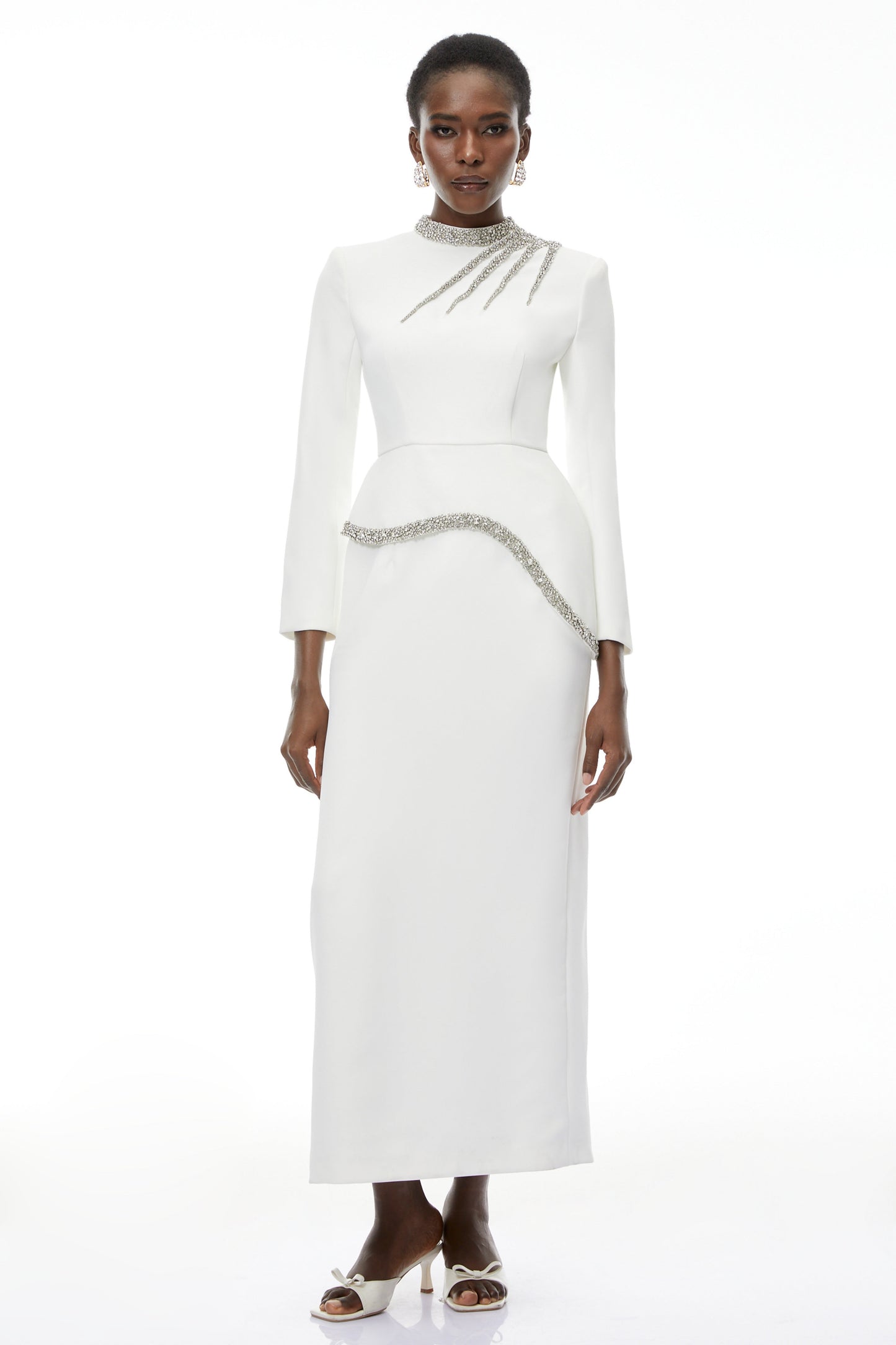 Eleri White Beaded Maxi Dress