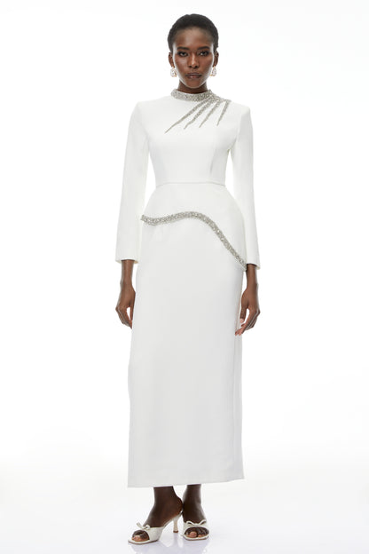 Eleri White Beaded Maxi Dress
