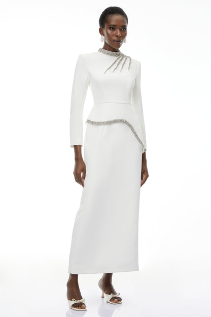 Eleri White Beaded Maxi Dress
