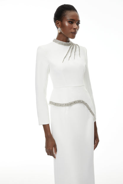 Eleri White Beaded Maxi Dress