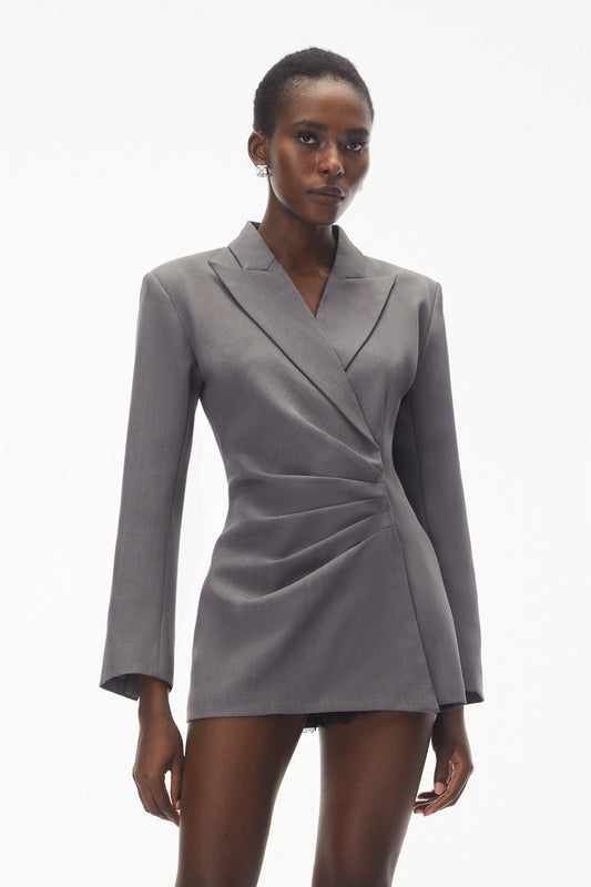 Eliza Grey Asymmetrical Ruched Blazer