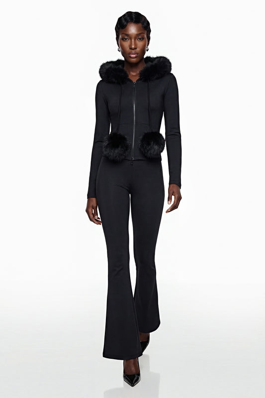 Elize Black Hoodie Jacket & Flared Trouser Set