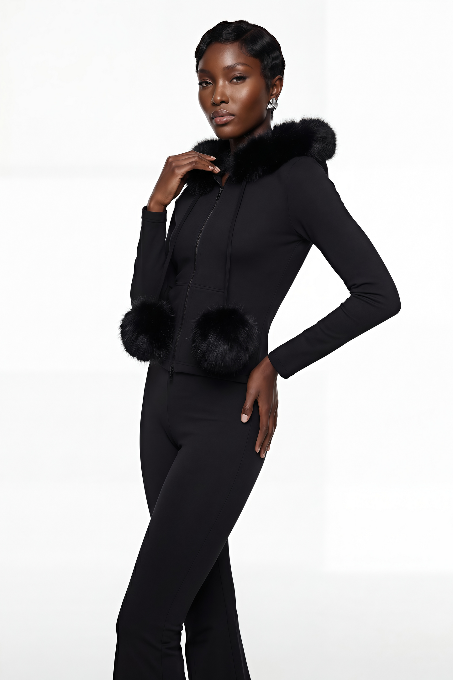 Elize Black Hoodie Jacket & Flared Trouser Set