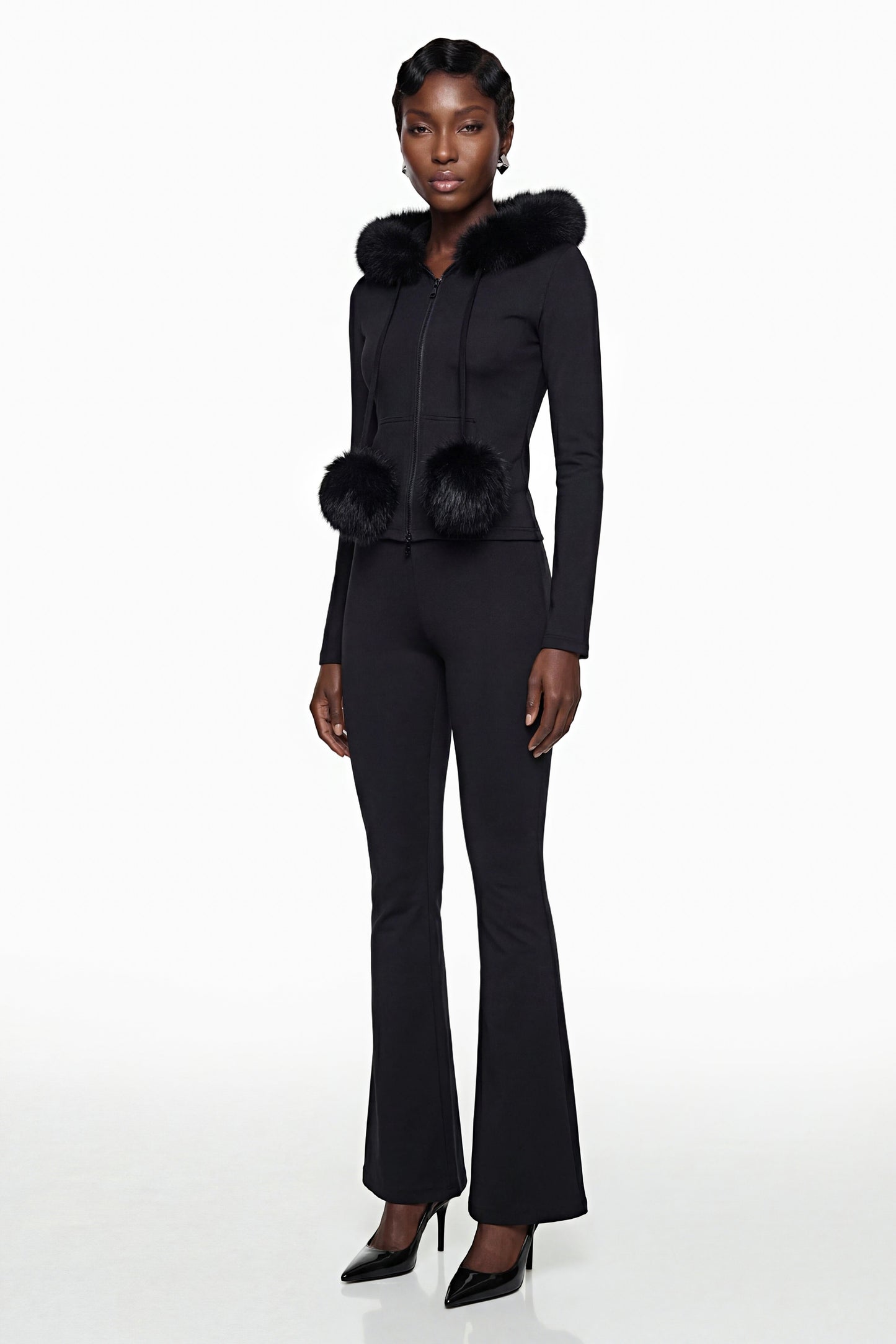 Elize Black Hoodie Jacket & Flared Trouser Set