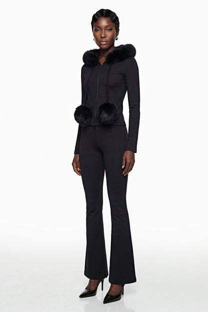 Elize Black Hoodie Jacket & Flared Trouser Set