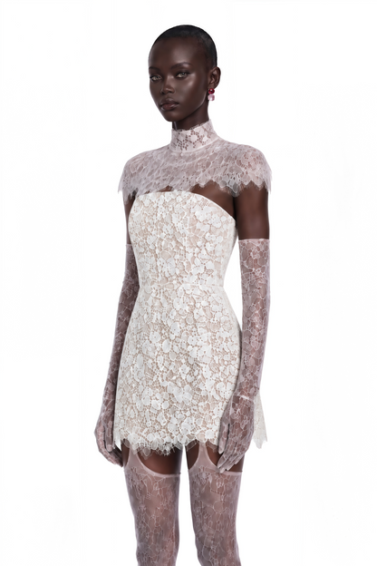 Ella White Off Shoulder Floral Lace Mini Dress