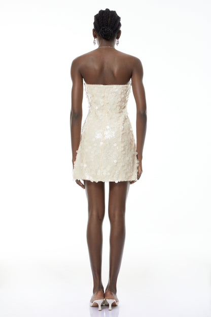 Elliana Cream White Sequin Mini Dress