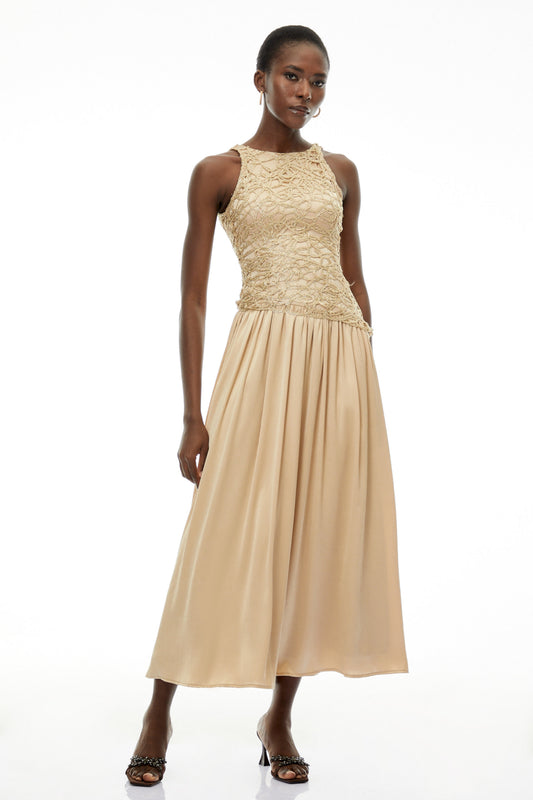 Ellie Champagne Round Neck Sleeveless Maxi Dress