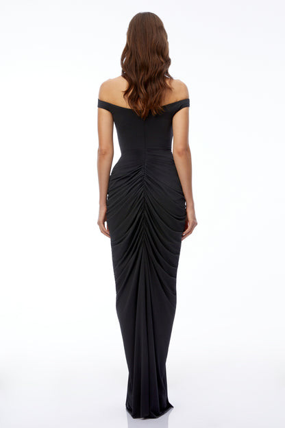 Eloise Black Off Shoulder Ruched Maxi Dress