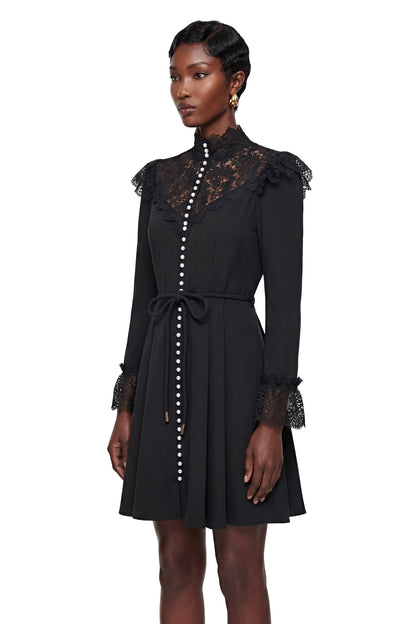 Embla Black Lace Trim Mini Dress