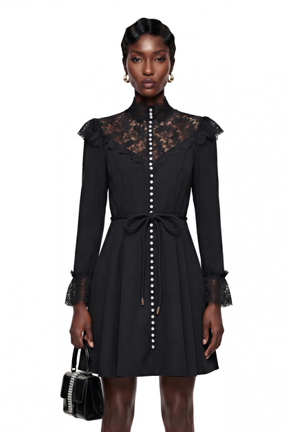 Embla Black Lace Trim Mini Dress