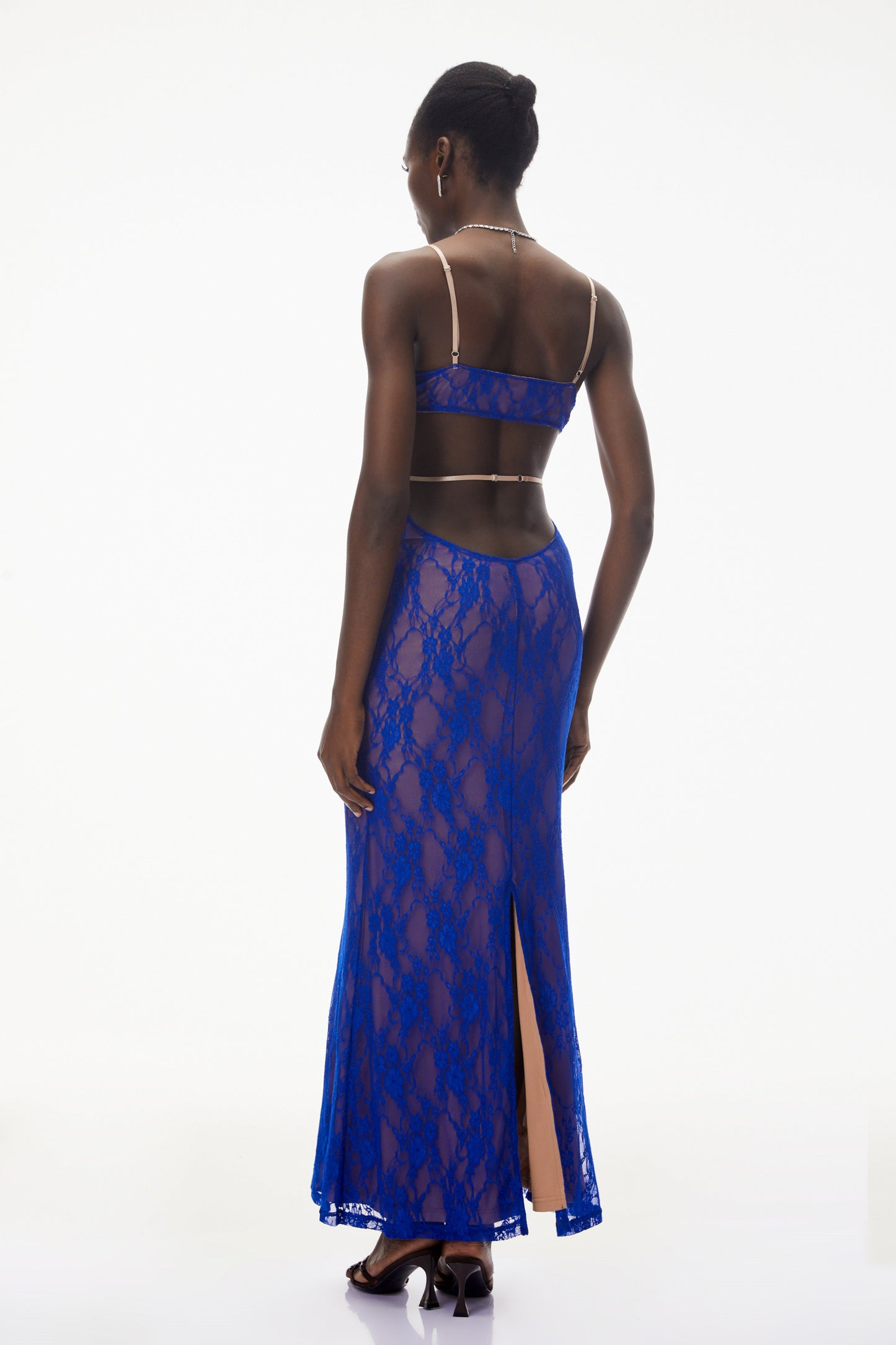 Emilia Navy Blue Floral Lace Maxi Dress