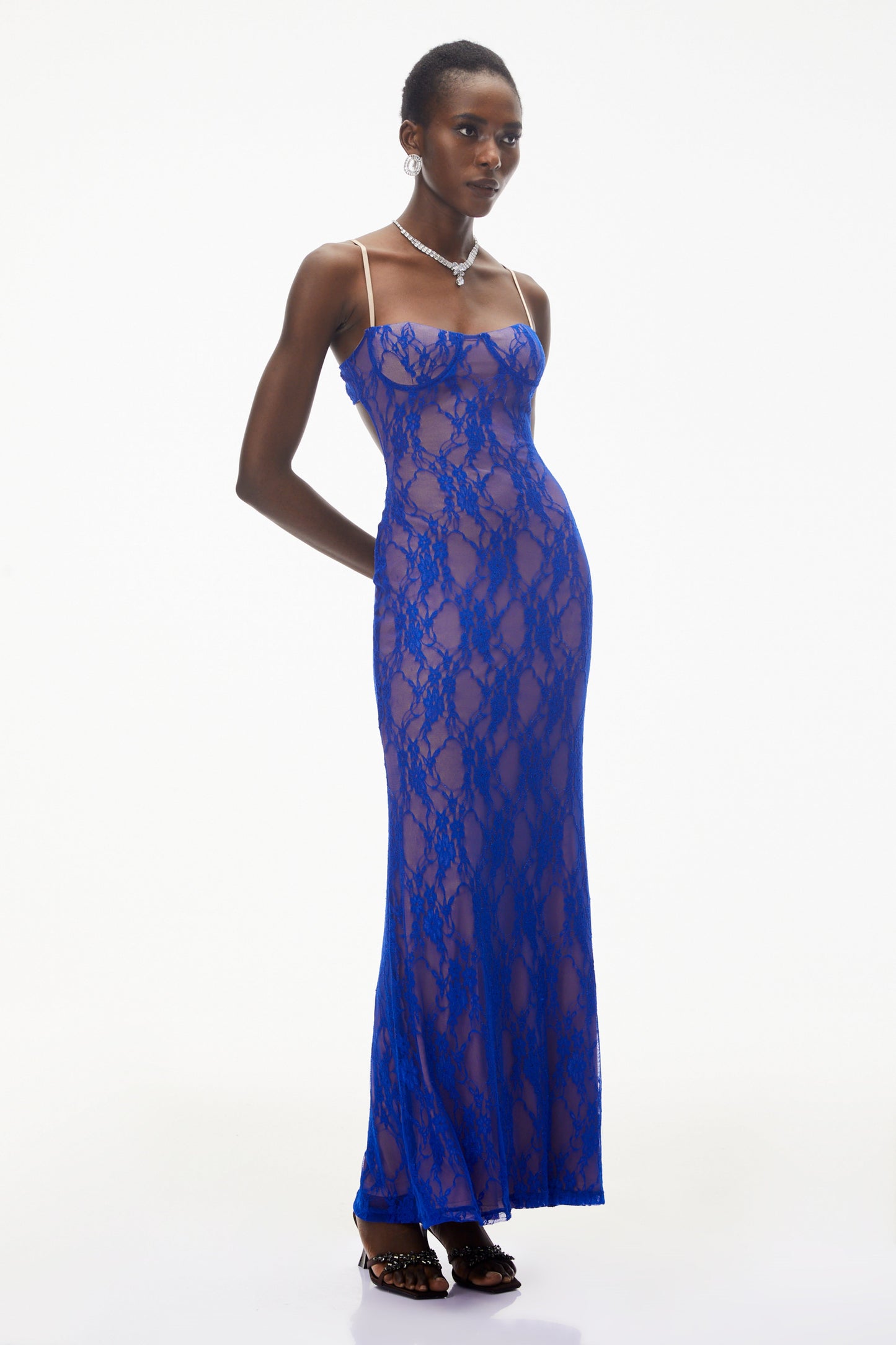 Emilia Navy Blue Floral Lace Maxi Dress