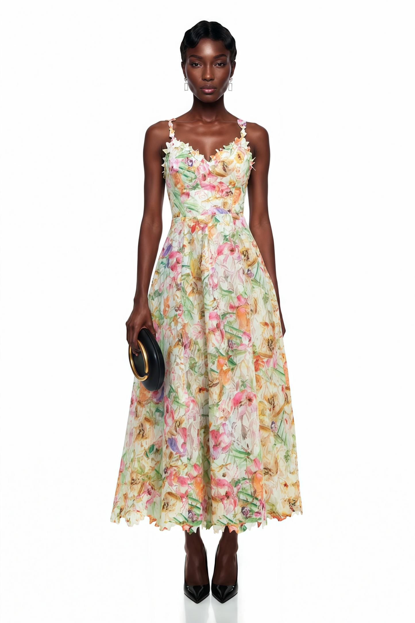 Enora Lace Floral Embroidered Midi Dress