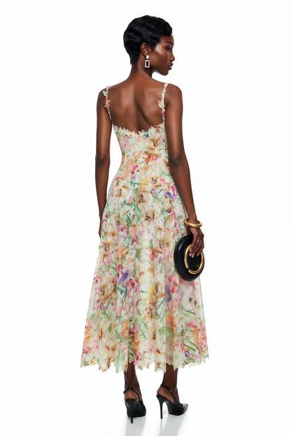 Enora Lace Floral Embroidered Midi Dress