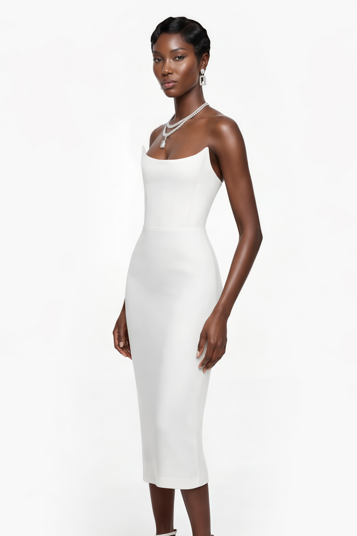 Escolástica White Off Shoulder Midi Dress