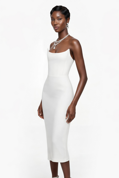 Escolástica White Off Shoulder Midi Dress